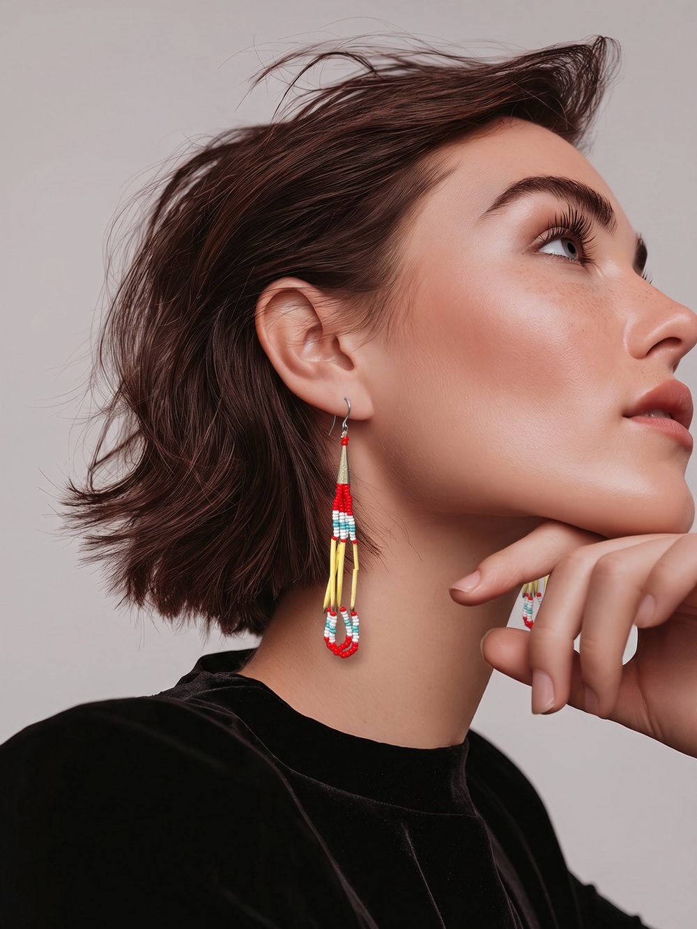Bohemian Red, Yellow & Turquoise Beaded Fringe Drop Earrings